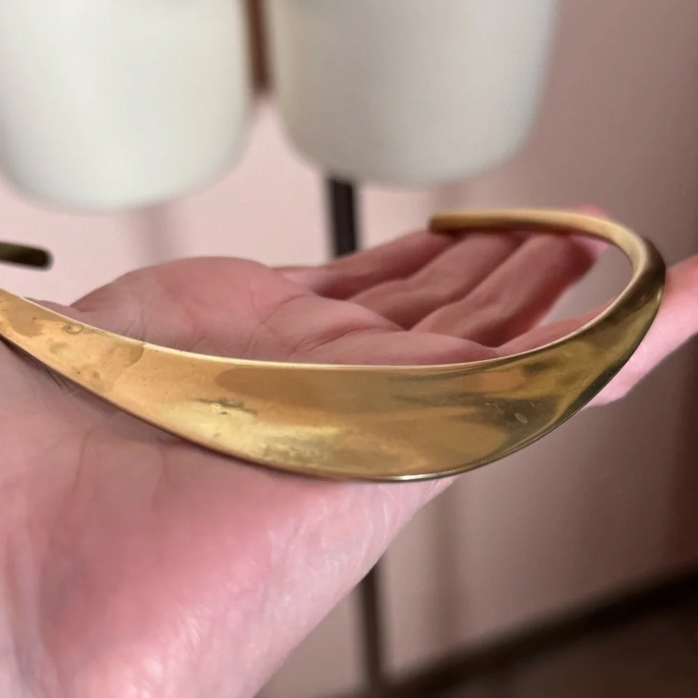 VIntage 1960 '70 MCM Modernist deco gold Brass Minimalist Choker Collar Necklace - Picture 15 of 17